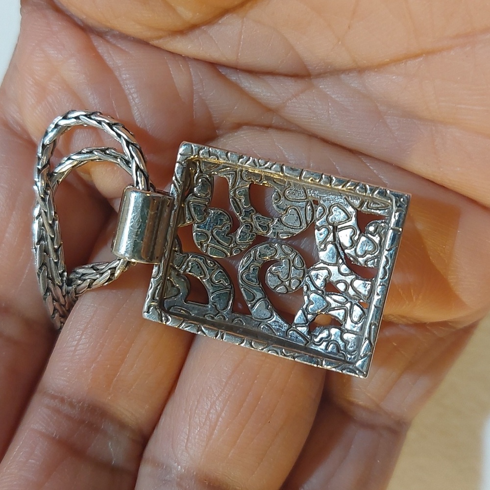 Brighton Deco Lace Rectangle Scroll Pendant Silver Plated 2-Strand Necklace - Picture 4 of 6
